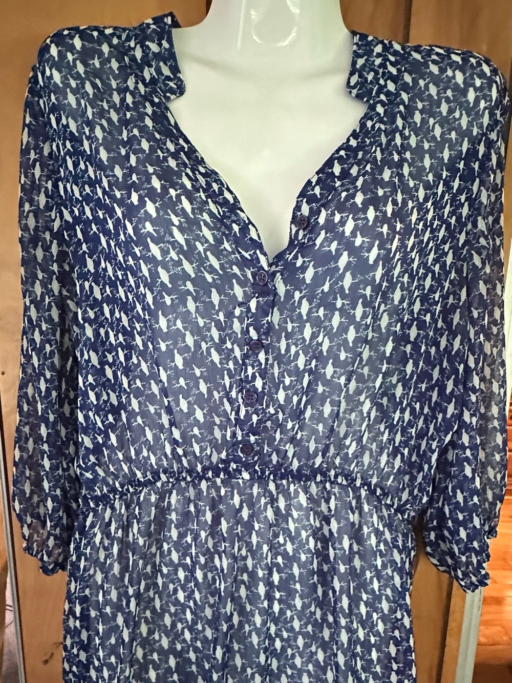 Mossimo Women’s Navy Blue Printed Button-Front Blouse